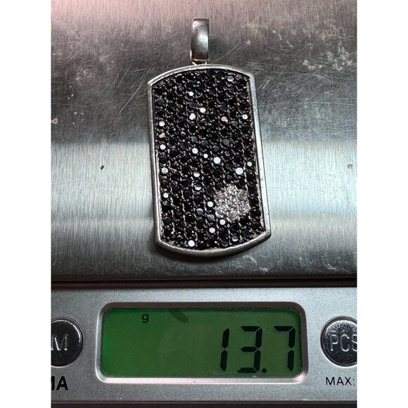 Estate Sterling Silver 925 Dog Tag Pendant Black & White Crystals 13.7g SJ Mark - Picture 8 of 8